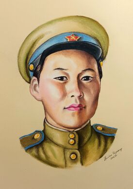 Санинструктор Байлак Вера Чүлдүм уруунуң портреди. Автору: Радомир Балган, 2024