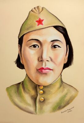 Ада-чурттуң Улуг дайынының киржикчизи, тыва эки турачы Бичен Ховалыг терек-оол кызының портреди