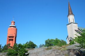 Hankoo water tower and church July 10 2005.jpg