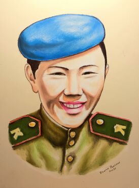 Санинструктор Сынаа Кыргыс Доңмит уруунуң портреди. Автору: Радомир Балган, 2023