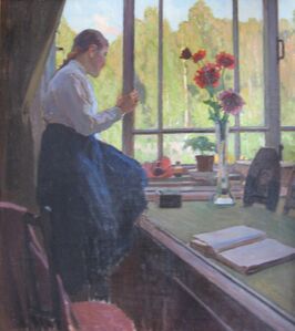 А. Корин. Дочь Таня на окне. 1912