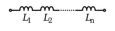 A diagram of several inductors, connected end to end, with the same amount of current going through each